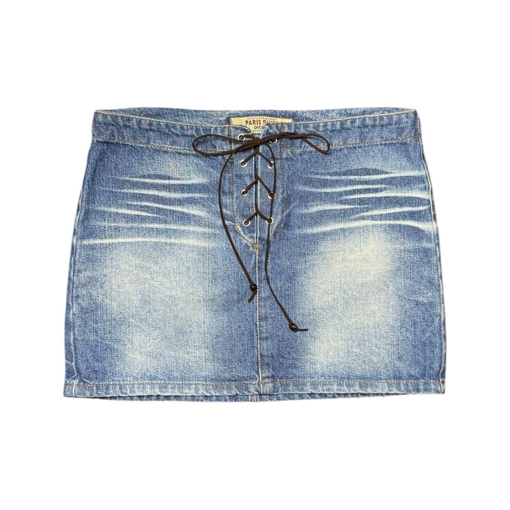 Y2K Paris Blues Blue Denim Mini Lace Up Skirt Size 1